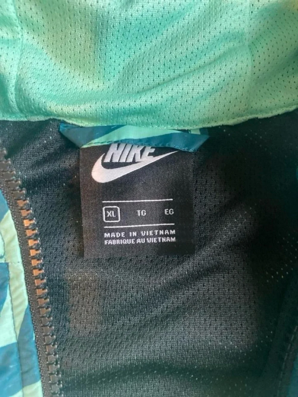 Nike Kids Windbreaker Jacket Youth XL – Black + Teal Mint Logo Print Hooded